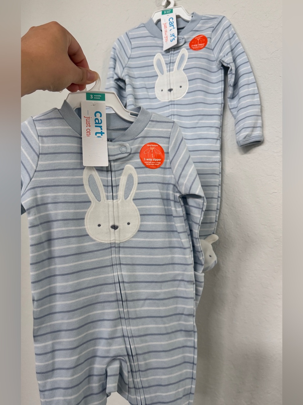 NWT Carters one piece bunny footie sz 3M - selling as set of two!